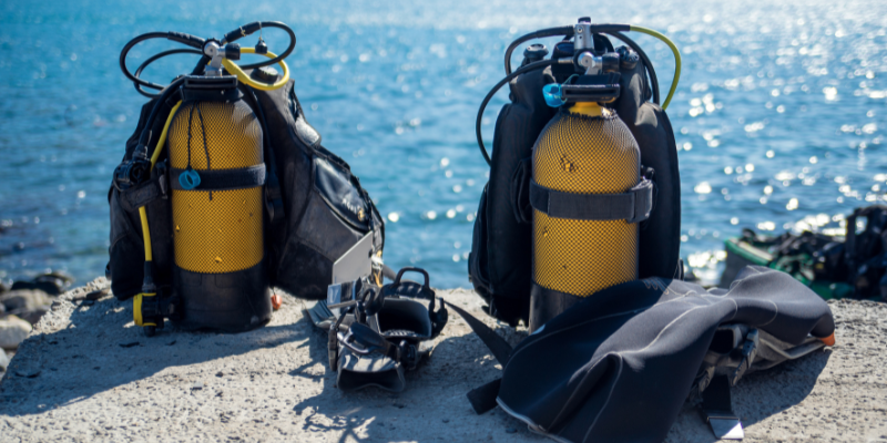 Beginner Scuba Diving Training Scuba Diving Equipment on a beach in Koh Tao