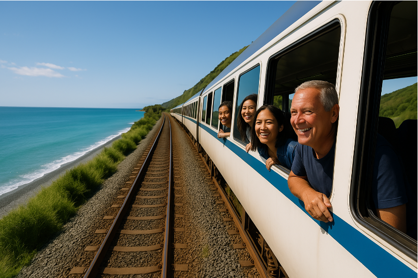 The Top 5 Best New Zealand Tour Packages A Group Of People Looking Out of Train Windows