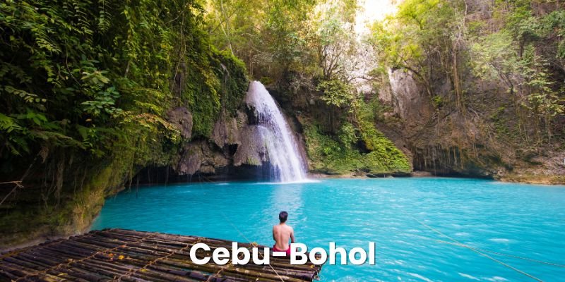 Waterfall and Lagoon With Blue Water In Cebu